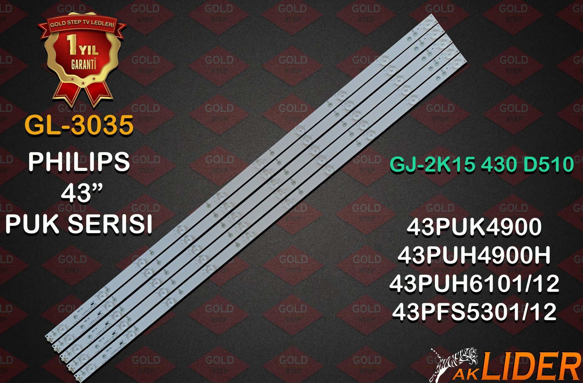 Philips 43PUK4900 43PUH4900 43PUH6101/88 43PFS5301/12 43PFS5302/12 Uyumlu LED Bar Takımı GJ-2K15-430-D510