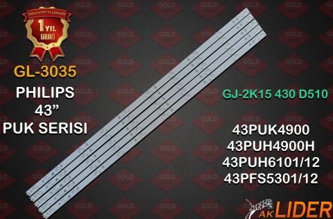 Philips 43PUK4900 43PUH4900 43PUH6101/88 43PFS5301/12 43PFS5302/12 Uyumlu LED Bar Takımı GJ-2K15-430-D510