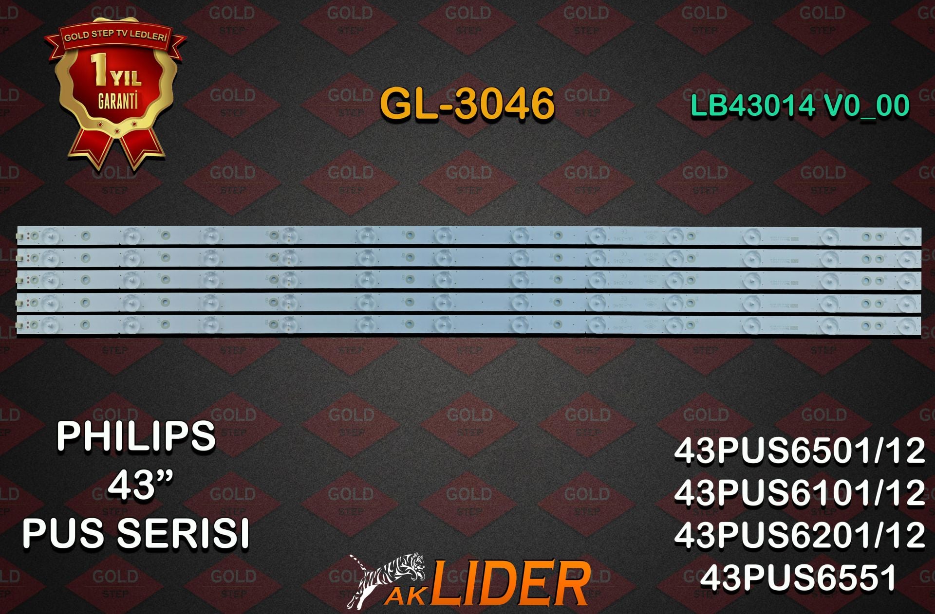 Philips 43PUS6501/12 43PUS6551/12 43PUS6101/12 43PUS6201/12 43PUS7202 Uyumlu LED Bar Takımı LB43014 V0_00