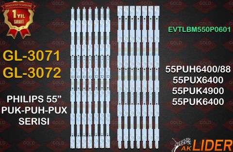 55PUH6400/88, 55PUX6400, 55PUK4900, 55PUK6400 Uyumlu LED Bar Takımı EVTLBM550P0601, EVTLBM550P0601-DO-5(R), EVTLBM550P0601-DC-2(L), GJ-2K16-550-D712, LB55037, 996599001124