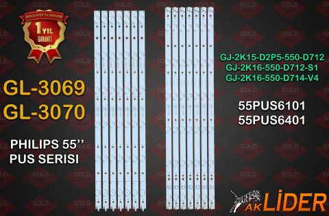 55PUS6501/12, 55PUS6101, 55PUS6201, 55PUS6401, 55PUS6561, 55PUS6551, 55PUS6581, 55PUS7002/62 Uyumlu LED Bar Takımı LB55072 V1_00, LB55072 V0_00, GJ-2K16-550-D714-V4-L 01N31, GJ-2K16-550-D714-V4-R 01N32, 210BZ07DL, 210BZ07DR, 43030M00L, 1B5540000000