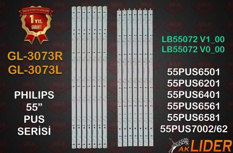 55PUS6501/12, 55PUS6101, 55PUS6201, 55PUS6401, 55PUS6561, 55PUS6551, 55PUS6581, 55PUS7002/62 Uyumlu LED Bar Takımı