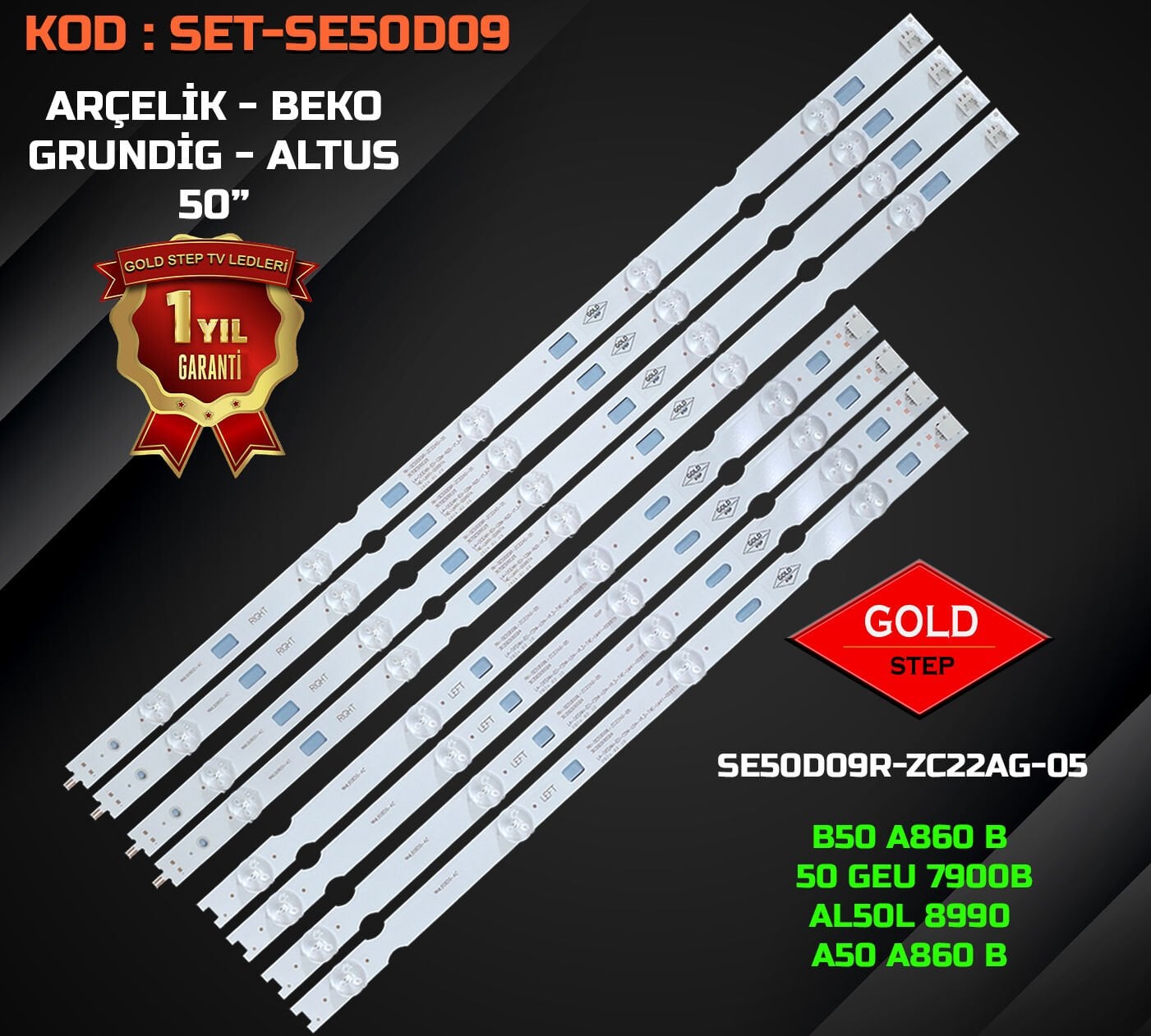 Altus AL50L89905B Grundig 50GEU7900B Beko B50A860B Arçelik A50C890A Uyumlu LED Bar Takımı ZAA606-SET