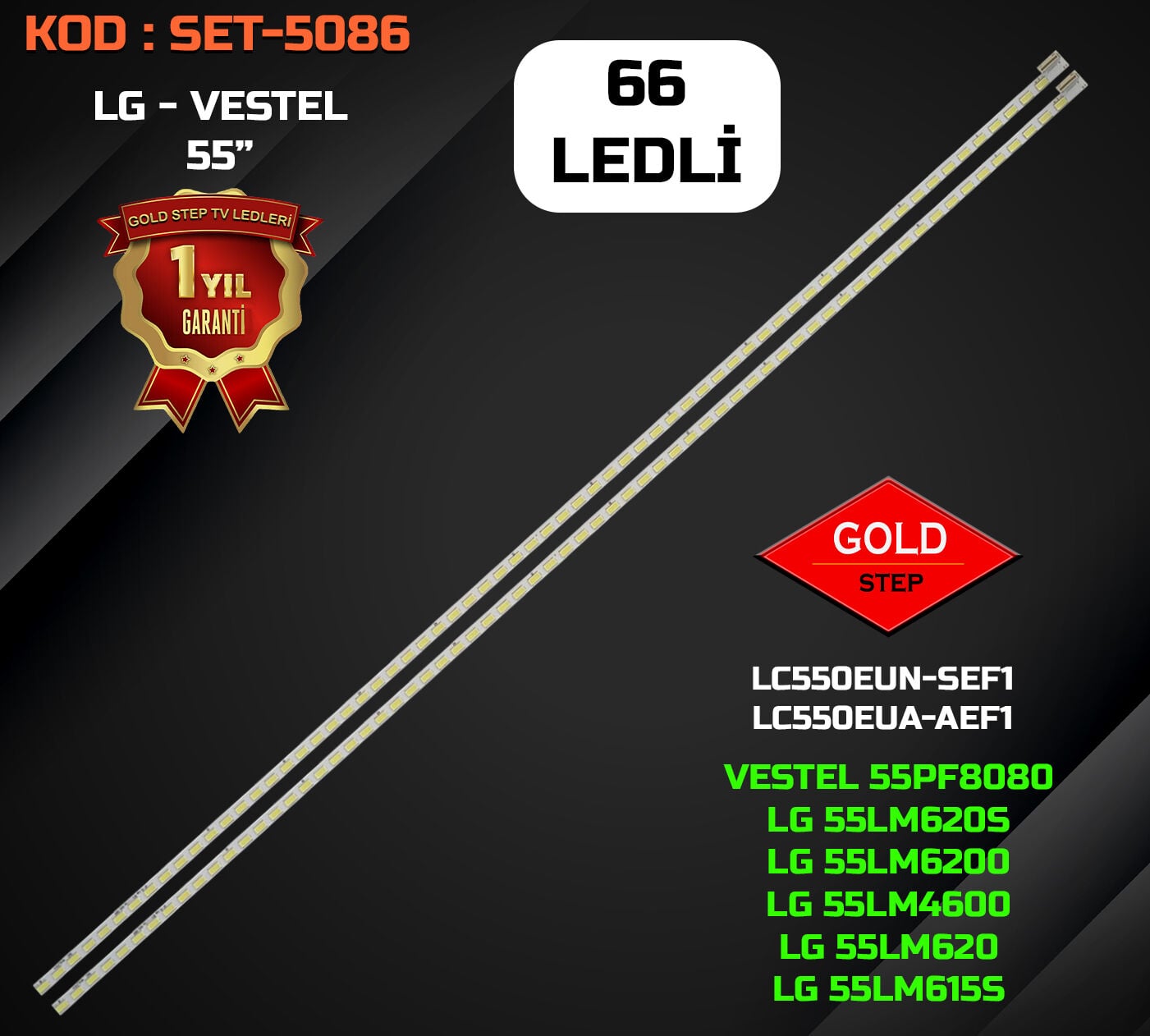 Vestel 55PF8080 LG 55LM620S Grundig 55 VLE 9270 Uyumlu LED Bar Takımı 55 V12 EDGE 6920L-0001C
