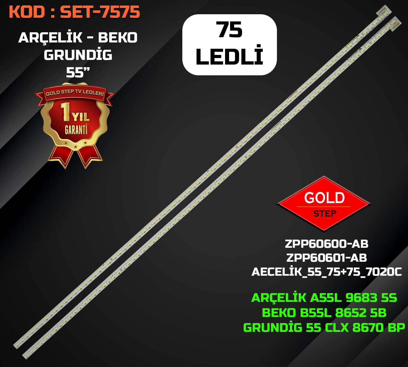 Arçelik A55L 9683 Beko B55L 9683 Grundig 55 VLX 8600 ZPP60600-AB Uyumlu LED Bar Takımı