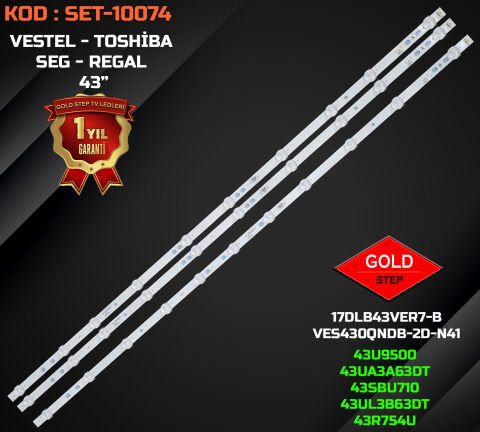 VESTEL 43U9500 / 43UD8200 - REGAL 43R7540U Uyumlu LED Bar Takımı (17DLB43VER14-A / 17DLB43VER14-B)