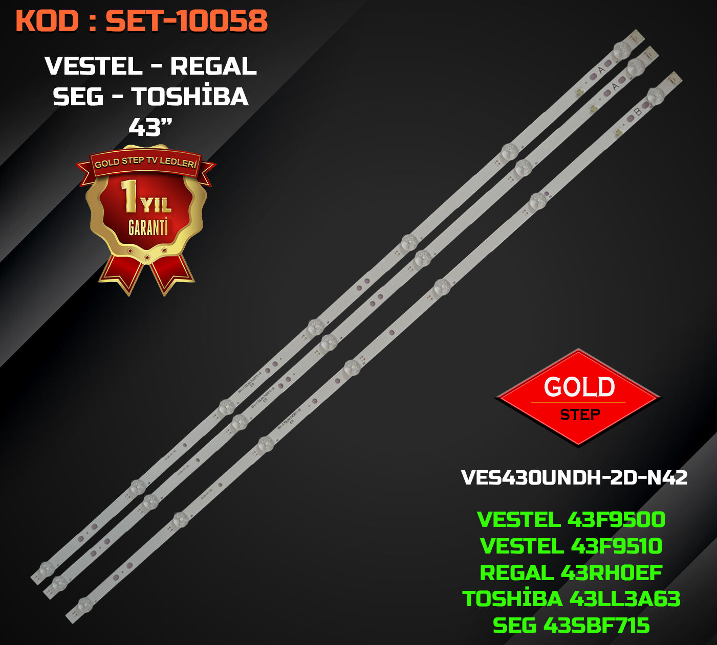 Vestel 43F9500 Regal 43R6520FA Toshiba 43LL2A63 Uyumlu LED Bar Takımı 17DLB43VER13