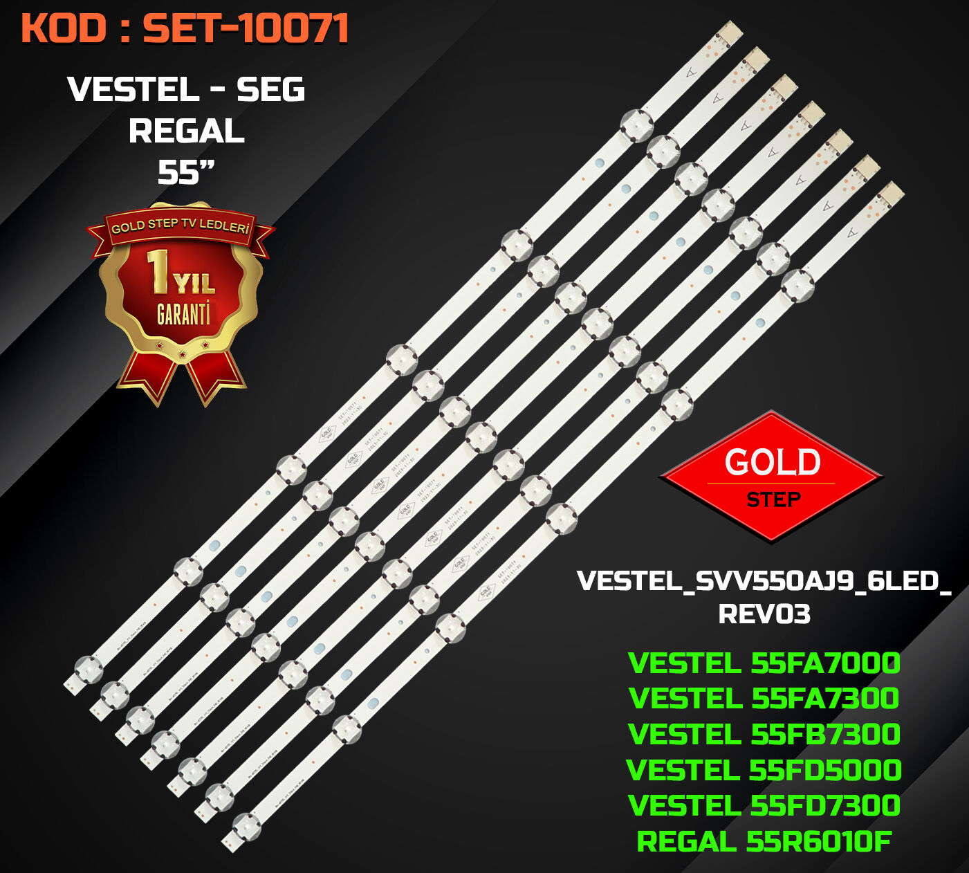 Vestel 55FB7300 Regal 55R6010F Seg 55SC7600 Uyumlu LED Bar Takımı V15 55INCH FHD V23381306