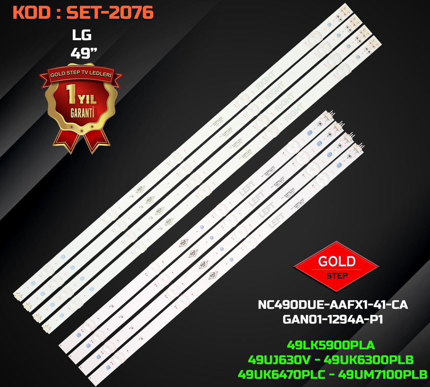 LG 49'' 49LJ594V 49UJ630V  Led Bar NC490DUE-AAFX1-41CA 8 Parça Takım