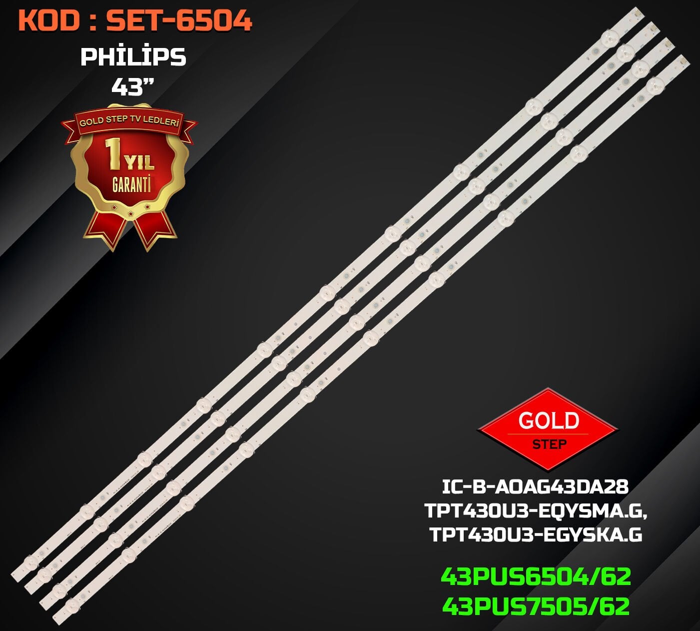 PHİLİPS 43'' 43PUS7505/62 / 43PUS6554/12 / 43PUS6804/12 / 43PUS6504/62 Uyumlu LED Bar Takımı (LB-GM3030-GJPHP434X10AUS2-S / X)