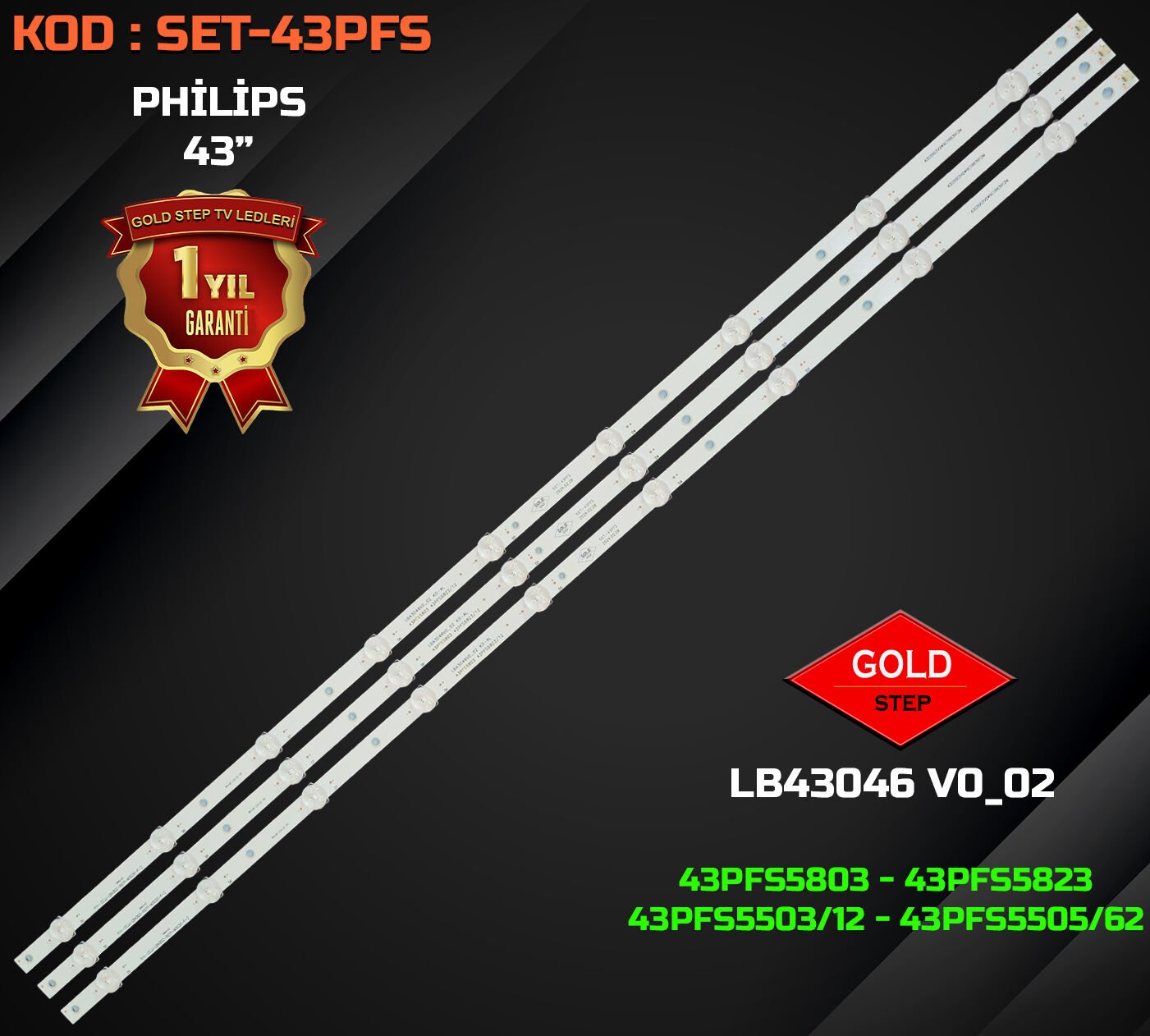 Philips 43PFS5503 & 43PFS5803/12 Uyumlu LED Bar Takımı (LB43046 - LB-PM3030)