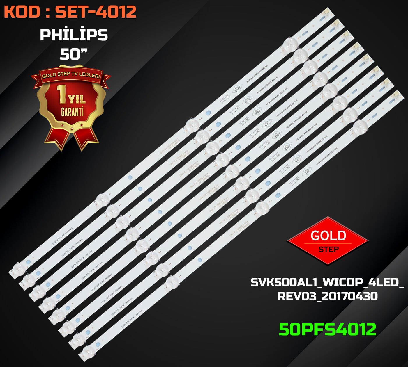 PHİLİPS 50'' 50PFS4012/12 Uyumlu LED Bar Takımı (SVK500AL1_WICOP_4LED_REV03_20170430 / K500WDK3 / K500WDC2 A2)