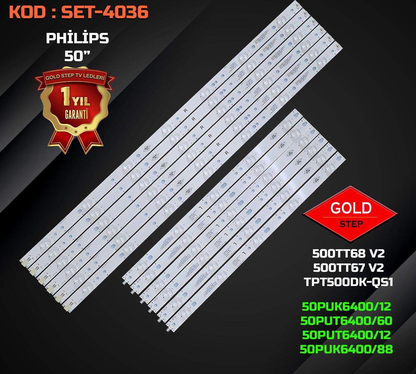 PHILIPS 50'' 50PUK6400/12 / 50PUT6400 Serisi Uyumlu LED Bar Takımı (500TT68 V2 / 500TT67 V2 / TPT500DK-QS1)