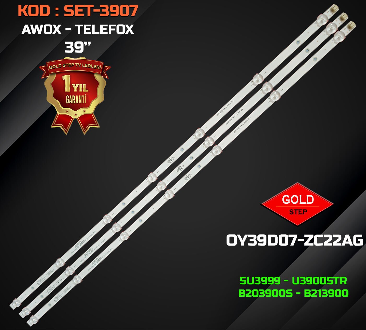 AWOX 39'' U3900STR / B203900S / B213900 Uyumlu LED Bar Takımı (303WY390042 / 532WY390M12 / 0Y39D07-ZC22AG-04)
