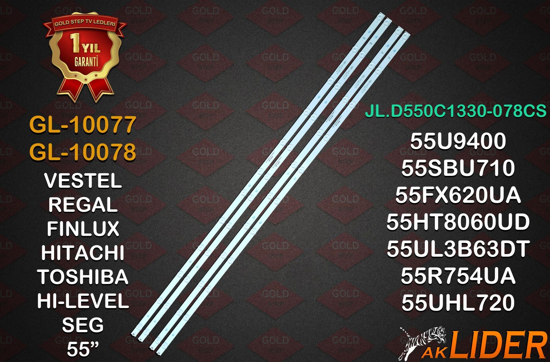 55R7540U, 55R7540UA, LT-55VU6905T, 55UHL950, 55UD8200, 55U9500, 55TU7540, 55FX640U, 55SBU710, 55TU7540UA, 55FX620UA, ND55H01-TR, ND55H02-TR, 55R8550UA, 55R754UA9, 55U9403, 55U2963DBT Uyumlu LED Bar Takımı JL.D550B1330-078AS JL.D550C1330-078AS