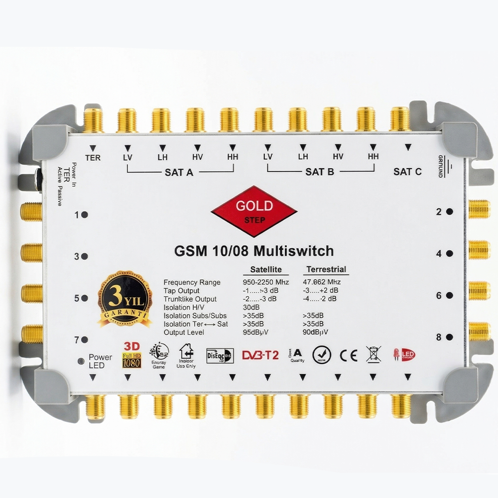 Gold Step GSM 10/08 Multiswitch - 8 Abone Merkezi Uydu Santrali