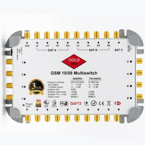 Gold Step GSM 10/08 Multiswitch - 8 Abone Merkezi Uydu Santrali