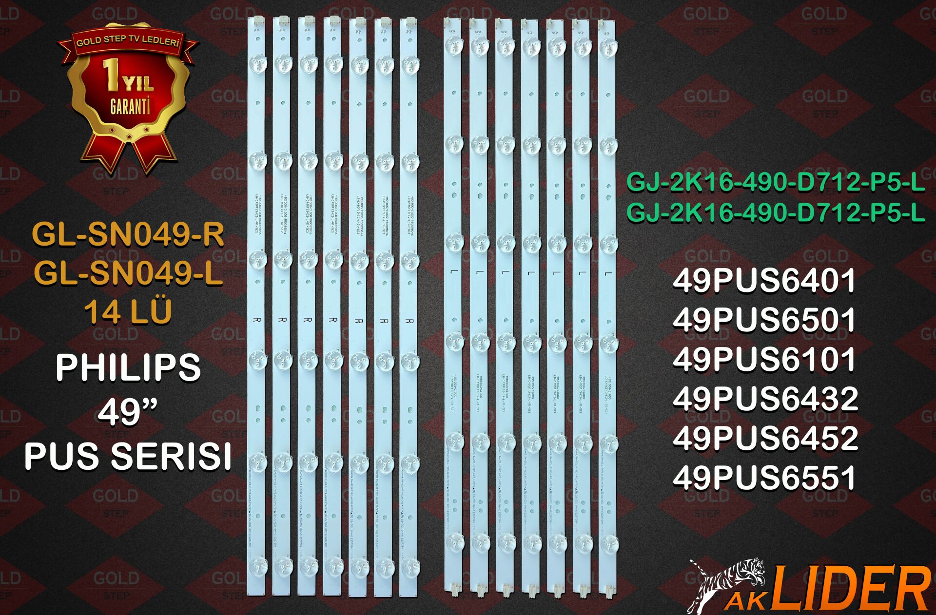 Philips 49PUS6401 49PUS6101 49PUS6432 49PUS6452 49PUS6551 49PUS6581 49PUS6561 49PUS6501 49PUH6101 49PUS7272 Uyumlu LED Bar Takımı LB49016 V1_00