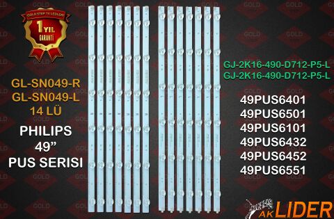 Philips 49PUS6401 49PUS6101 49PUS6432 49PUS6452 49PUS6551 49PUS6581 49PUS6561 49PUS6501 49PUH6101 49PUS7272 Uyumlu LED Bar Takımı LB49016 V1_00