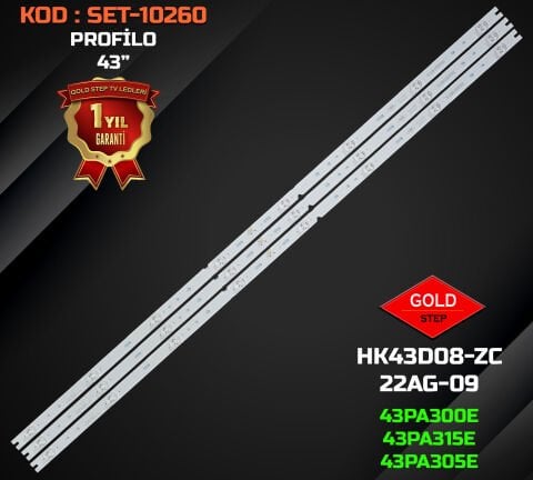 PROFILO 43'' 43PA300E / 43PA305E / 43PA315E Uyumlu LED Bar Takımı (HK43D08-ZC22AG-09 / 303HK430038 / 06-43F6-3X8-852X18-170903)