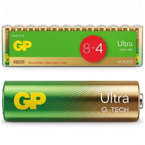 GP Ultra Alkalin AAA İnce Kalem Pil 12’li Ekonomik Paket 8+4 LR03