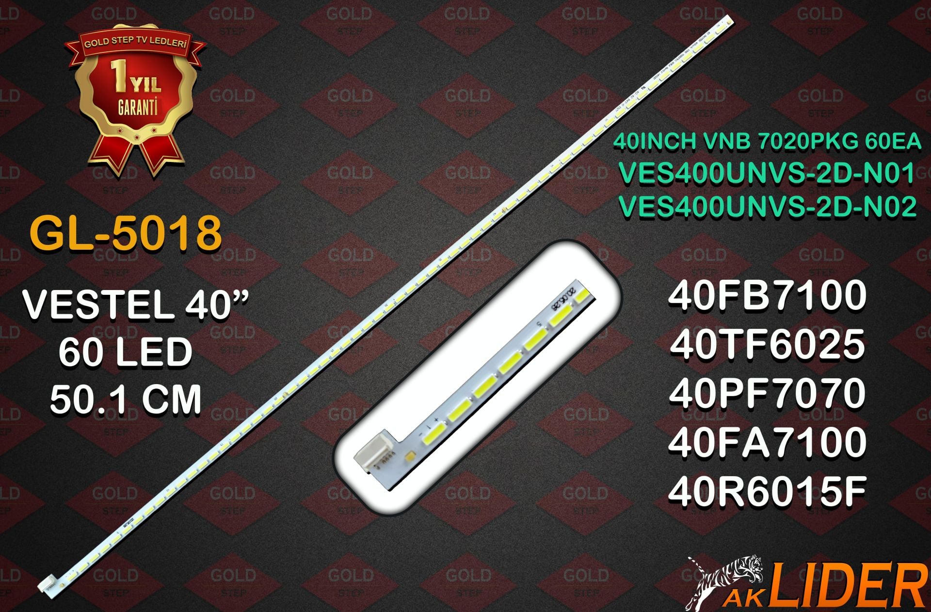 Vestel 40FA5000 40PF7070 Regal 40R6015F Uyumlu LED Bar Takımı VES400UNVS-2D-N01, 7020PKG 60EA
