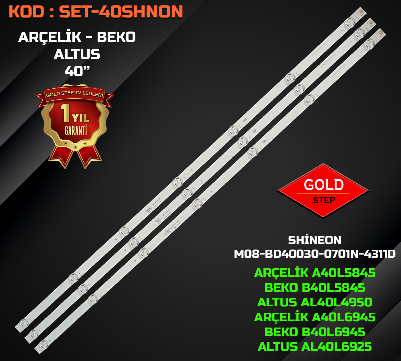 Arçelik A40L5845 Beko B40L5845 Altus AL40L4950 Uyumlu LED Bar Takımı M08-BD40030-0701N-4311D