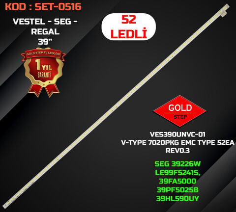 Vestel 39PF5065 39FA5000 Sharp 39LE352E Uyumlu LED Bar Takımı VES390UNVC-01 -  52 LEDLİ