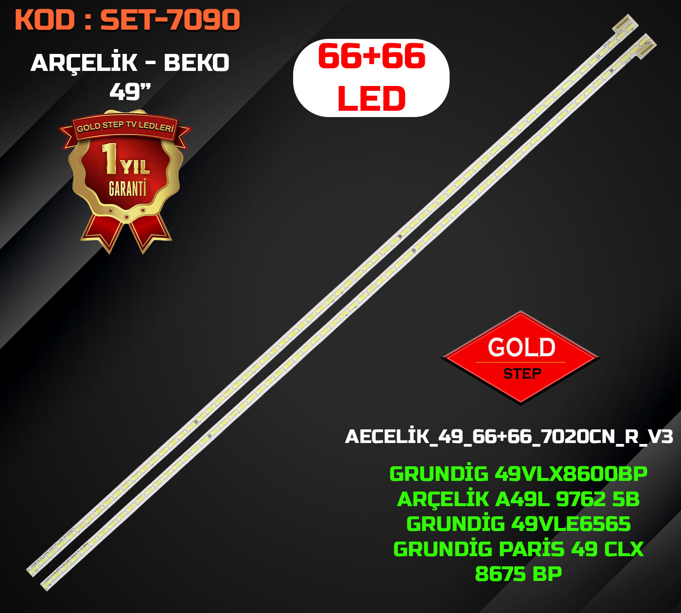 Arçelik A49L 9762 5B Grundig 49VLX8600 49L9783 Uyumlu LED Bar Takımı ZPN60600-AB