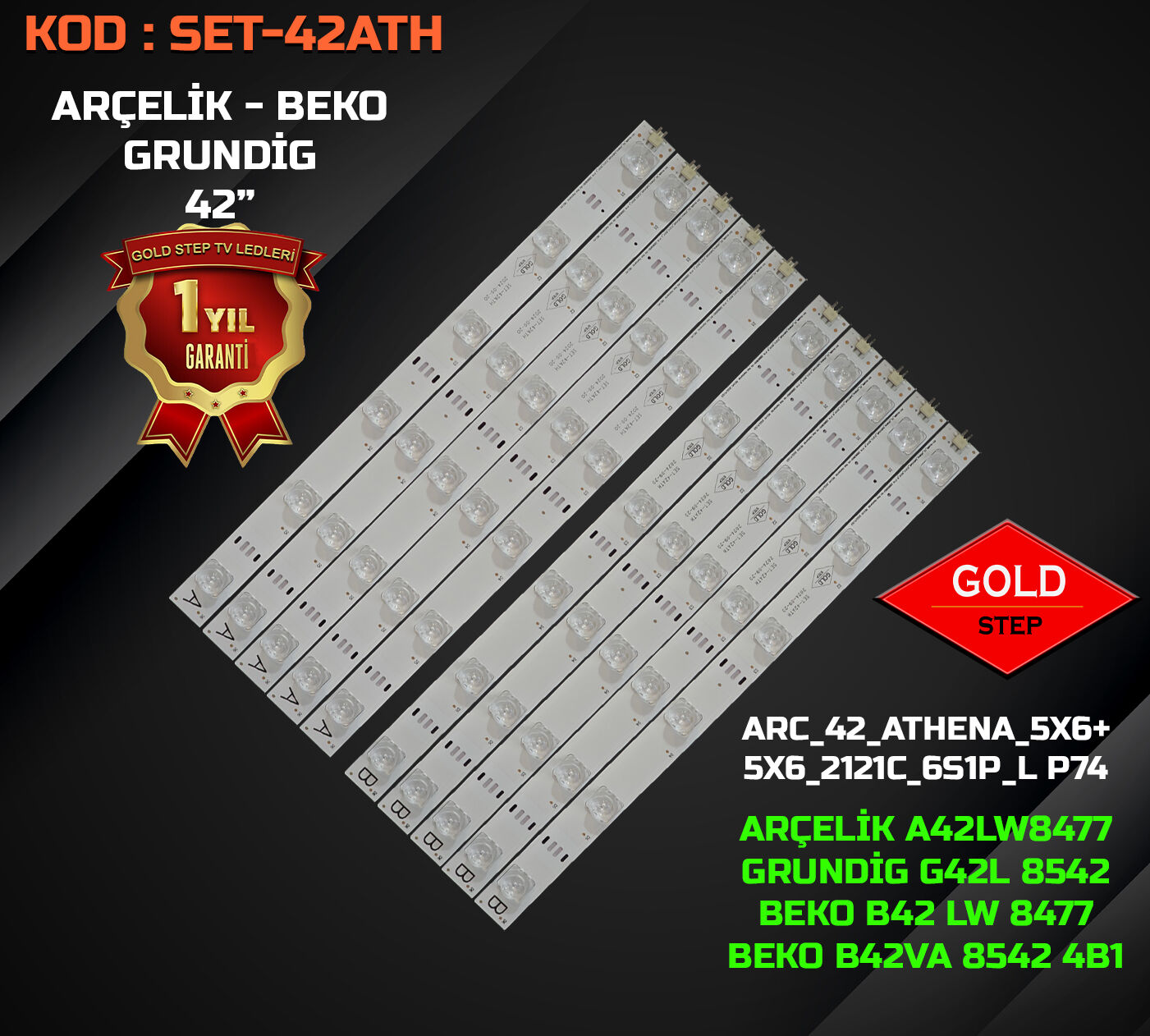 Arçelik A42LW8477 Beko B42LW8477 Grundig 42 CLE 8475 SL Uyumlu LED Bar Takımı ZBA60600-AA