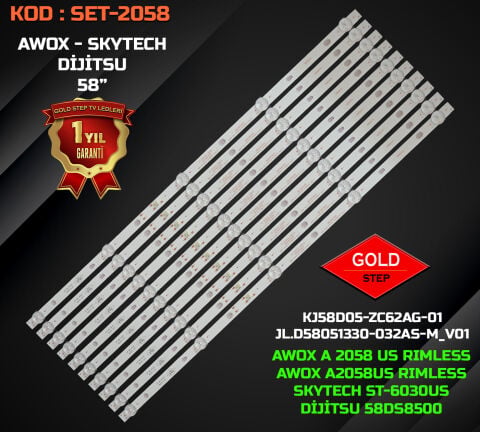 Awox A2058US Skytech ST-6030US Dijitsu 58DS8500 Uyumlu LED Bar Takımı KJ58D05