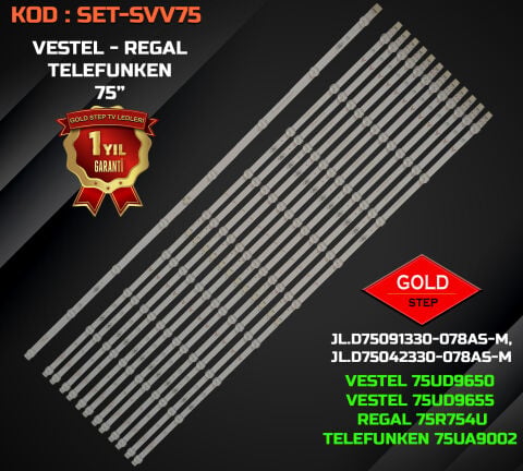 Vestel 75UD9650 75UD9655 75UD9660 75U9400 75U9500 Telefunken 75UA9002 Regal 75R754U Uyumlu LED Bar Takımı JL.D75091330-078AS-M
