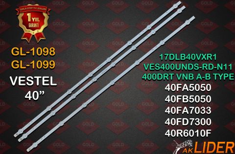 VESTEL 40''  40SC5600, 40R6020F, 40FD7300, 40L500C, 40HL500, 40TF6020SM, 40FB7050, 40FA7033, 40FA5050, 40R6010F, 40FX210FM, 40FX410, 40TF2020M, 40TF6020, 40F9400, 40F8400, 40FA7100, 40FD700, 40PF3025 Uyumlu LED Bar Takımı 17DLB40VXR1 LB40017