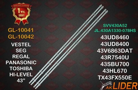 43UA8900, 43UB8600, 43PUS6031, 43UD8380, 43UD8370, 43UD8350, 43SBU700, 43FX620U, 43R6020U, 43UD8360, 43UB7750, 43UHL910, 43FU610, 43R6010U, 43UB8800, 43UD8800 Uyumlu LED Bar Takımı 17DLB43VER3-A, 17DLB43VER3-B, 30099615, 30099616, 30095284, 30095285