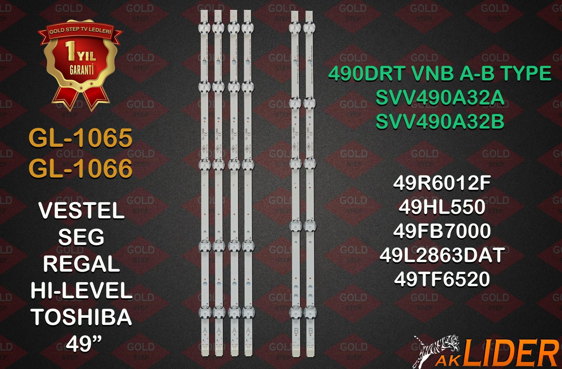 49L2863DAT, 49FD7400, 49TF6520, 49R6520FA, 49HL660, 49R6520F, 49F9400, 49HL700, 49SBF700, 49TF6520A, 49FX620F, 49HL500, 49FB7000, 49R5910F, 49FX420F, 49R4020F, 49HL550, 49FB7000B, 49SC7600, 49FA5000, 49R6012F2, 49FA7000, 49R4010F Uyumlu LED Bar Takımı