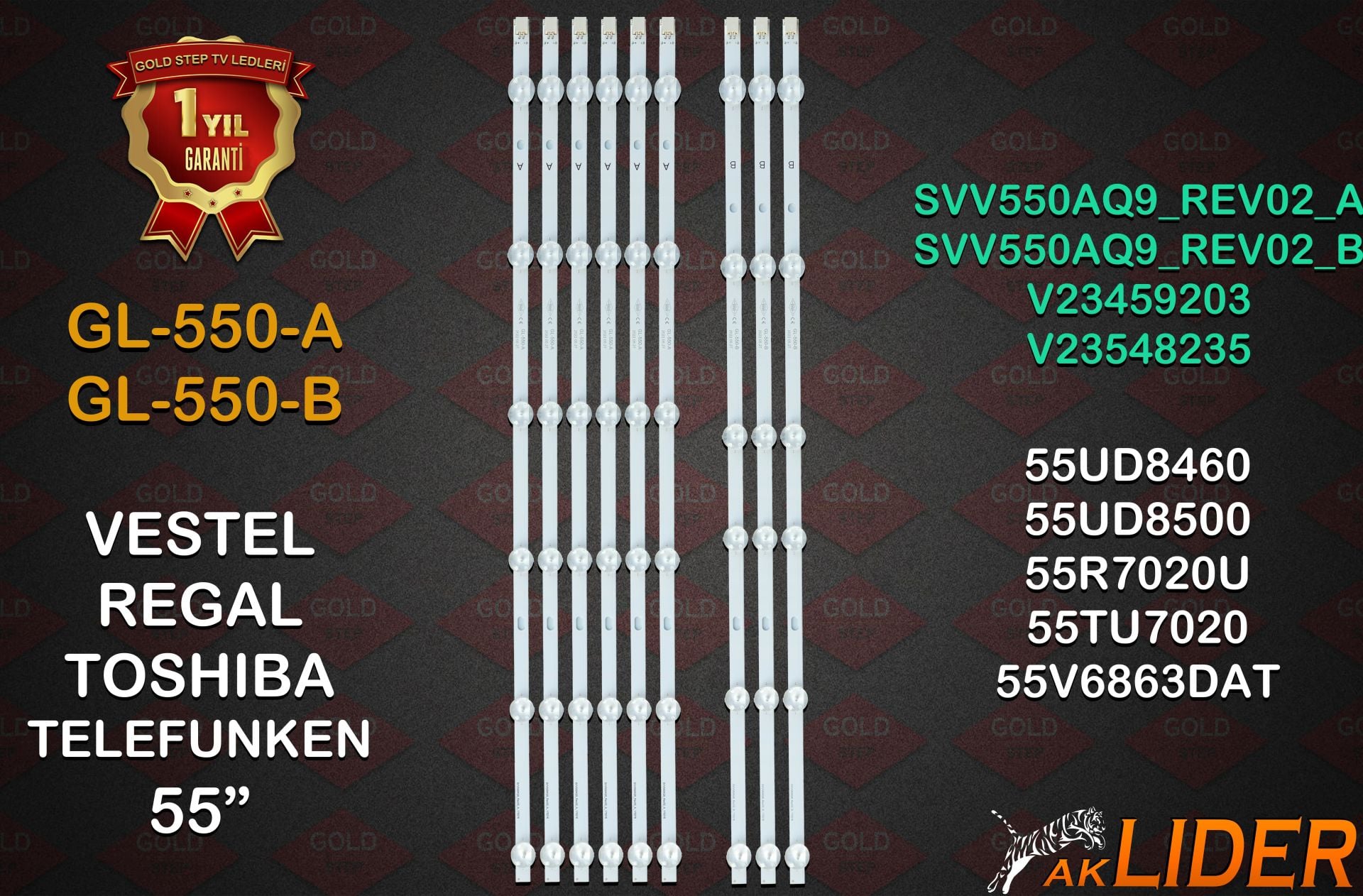 55TU7020, 55UD8460, 55UD8500, 55R7020U, 55UD8450, 55HK25T74U, 55UD8400, 55V6863DAT, 55SBU700, 55SBU720, 55UD8470, 55R753U, 55V5B63DT, 55V5863DAT, 55UHL960, 55R7550UA, 55SBU725, 55NX900, 55U9401, 55V5863DG, 55HK6001, 55UA8300 Uyumlu LED Bar Takımı