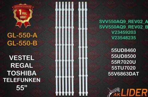 55TU7020, 55UD8460, 55UD8500, 55R7020U, 55UD8450, 55HK25T74U, 55UD8400, 55V6863DAT, 55SBU700, 55SBU720, 55UD8470, 55R753U, 55V5B63DT, 55V5863DAT, 55UHL960, 55R7550UA, 55SBU725, 55NX900, 55U9401, 55V5863DG, 55HK6001, 55UA8300 Uyumlu LED Bar Takımı