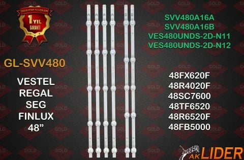 Vestel Regal SEG 48SC7600 48R6012F 48TF6020 48FB5000 48FD7300 Uyumlu LED Bar Takımı SVV480A16A_5LED SVV480A16B_5LED JL.D48051330-078AS-C JL.D48051330-078HS-C VES480UNDS-2D-N11 VES480UNDS-2D-N12 VES490UNDS-2D-N19