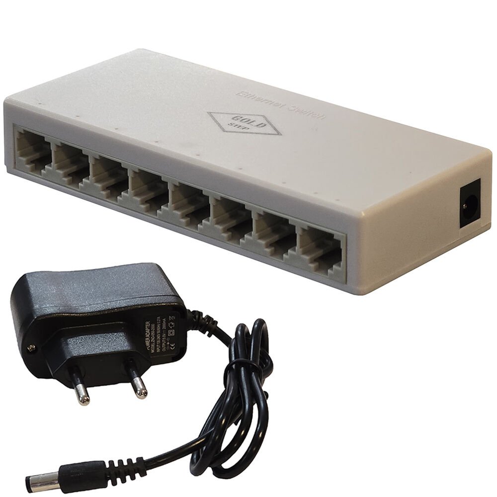 GOLD STEP 8 Port Hub Switch 10/100 Mbps/s 5W Adaptörlü
