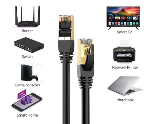 10 Metre CAT 7 Ethernet Kablosu 10 Gigabit/s 600 Mhz Premium Metal Zırhlı RJ45 Konnektör