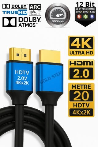 20 METRE 4K Ultra HD 2.0V Alüminyum Başlık Altın Uçlu HDMİ Kablosu