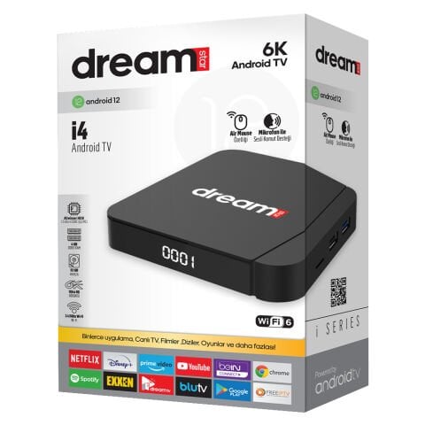 DREAMSTAR İ4 4GB Ram - 32 GB Hafıza Ses Komutlu Kumanda Android 12 TV Box