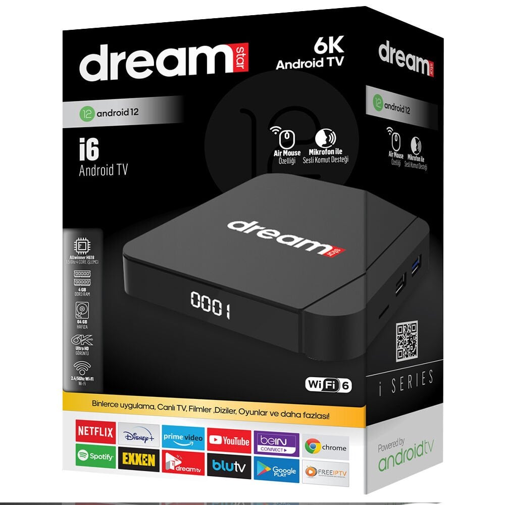 DREAMSTAR İ4 4 GB Ram - 64 GB Hafıza Ses Komutlu Kumanda Android 12 TV Box