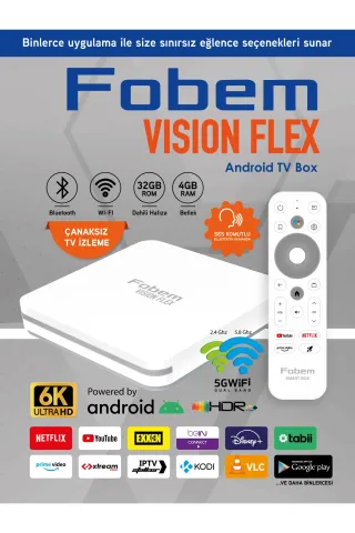 FOBEM Vision Flex Beyaz Ses Komutlu 4GB Ram - 32GB Hafıza Android 12 TV Box