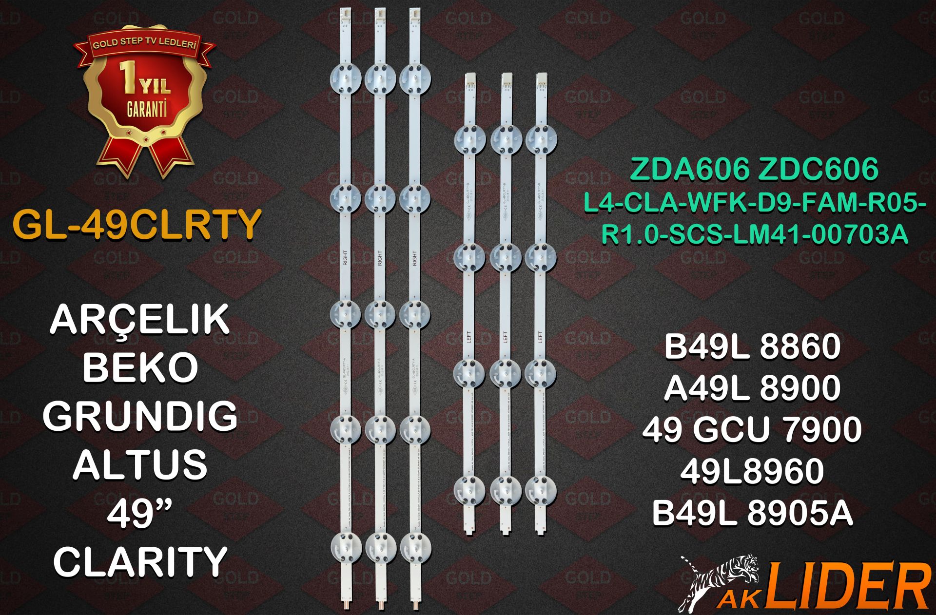 Arçelik A49L8900 Beko B49L8900 Grundig 49GDU7900 ROMA 49GCU7905A Uyumlu LED Bar Takımı WCE60601-AB