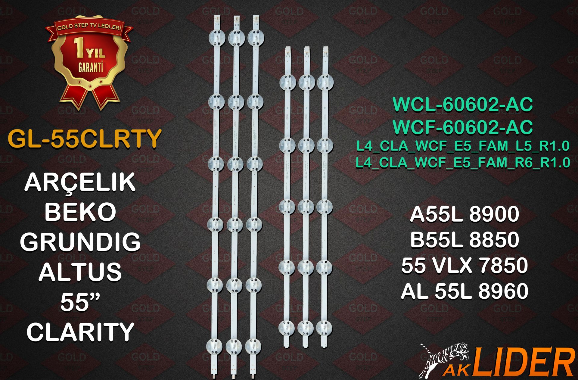 55VLX7850 55L8860 55L8850 55L8900 55L8960 55GCU7900 55GCU7905 55GDU7900 55GDU7905 55K785 Uyumlu LED Bar Takımı WCL60602-AC