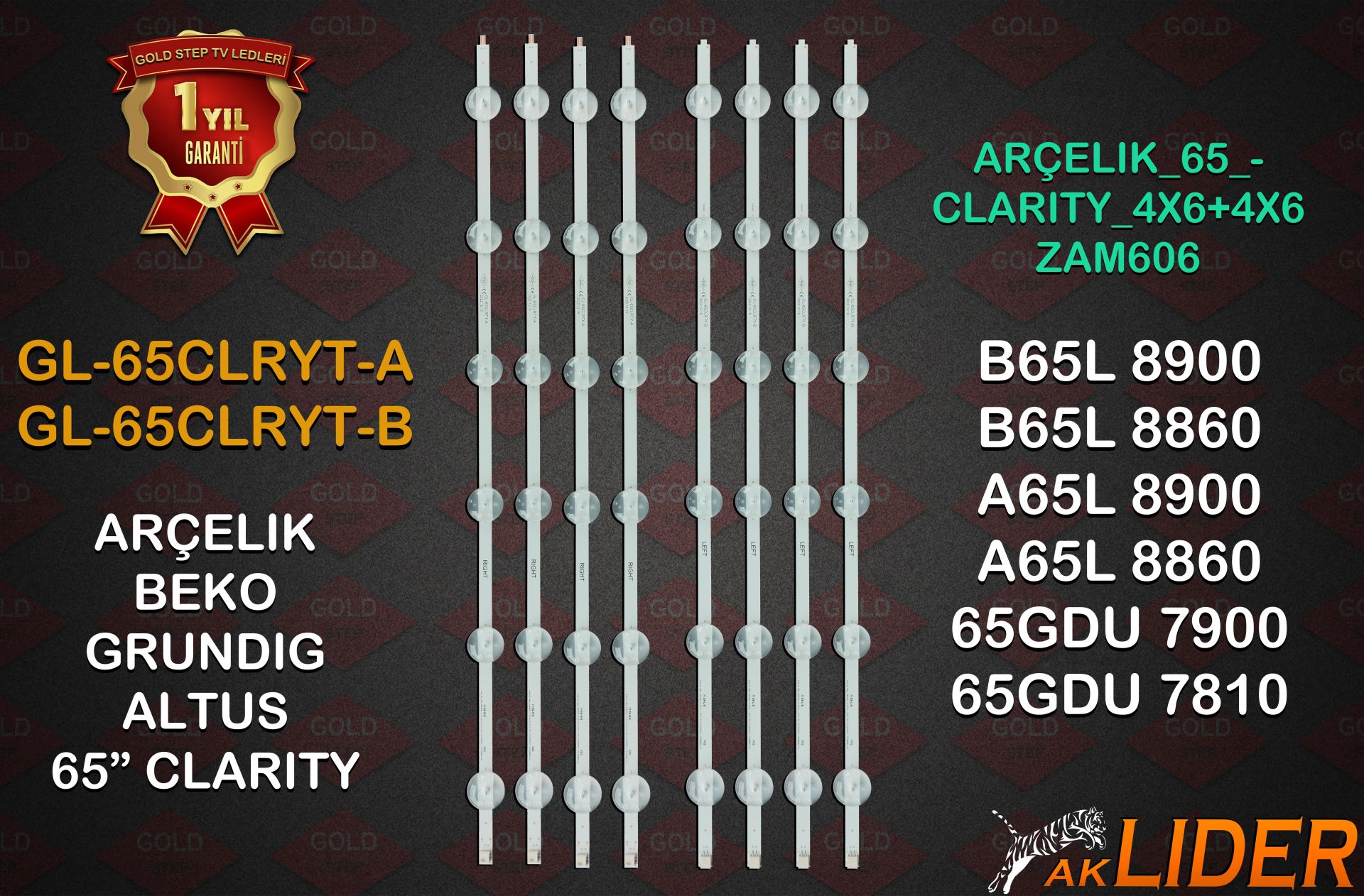 Arçelik 65'' A65L8860 Beko B65L8900 Grundig 65GDU7900B 65VLX8000BP Uyumlu LED Bar Takımı WCG60601-AC