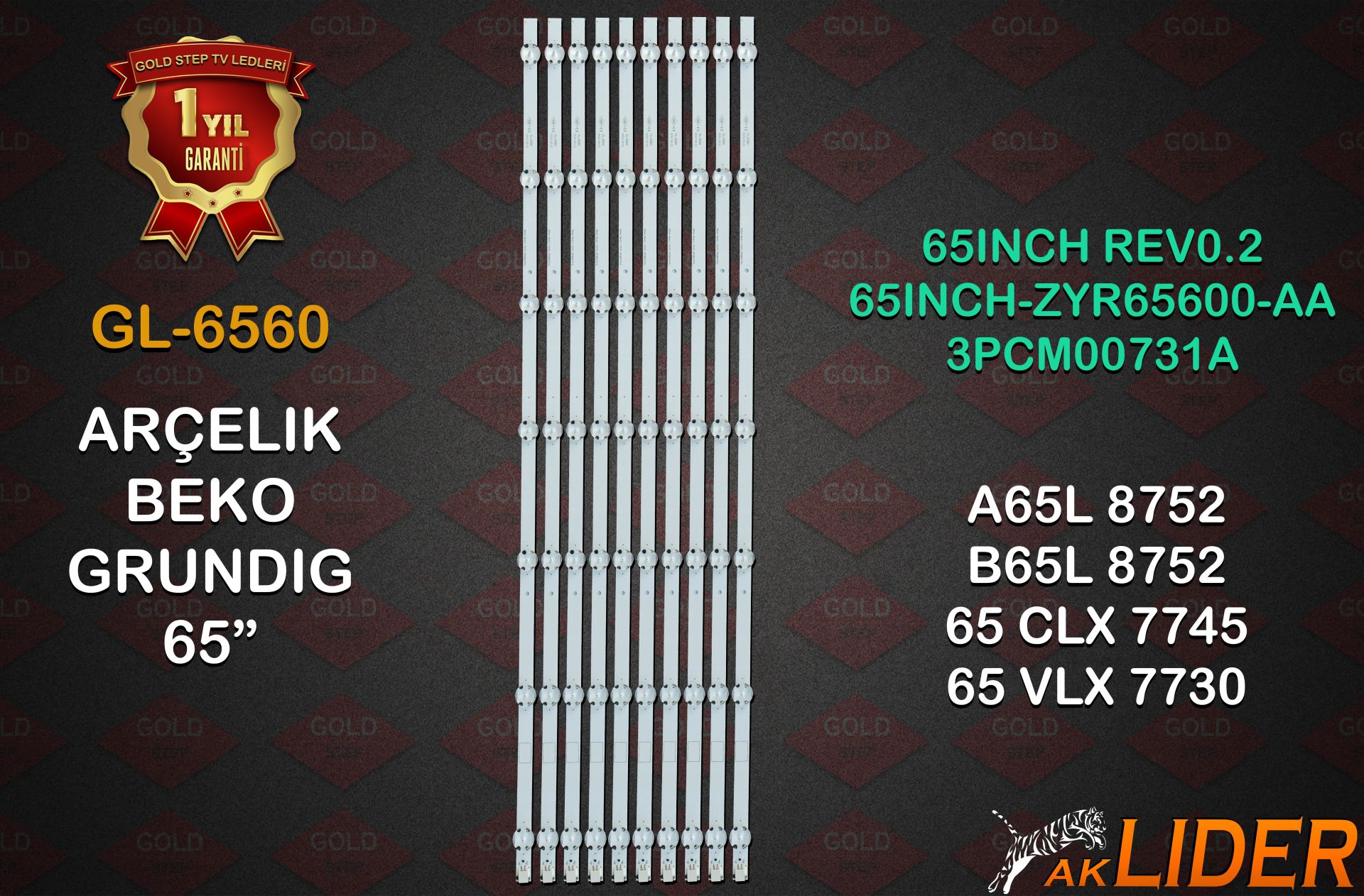 Arçelik A65L87525S Beko B65L87525S Rio 65CLX7745AP 65VLX7730SP 65F4FA3628 65F4FA38I5LP Uyumlu LED Bar Takımı ZYR65600-AA