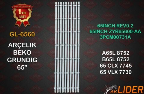 Arçelik A65L87525S Beko B65L87525S Rio 65CLX7745AP 65VLX7730SP 65F4FA3628 65F4FA38I5LP Uyumlu LED Bar Takımı ZYR65600-AA
