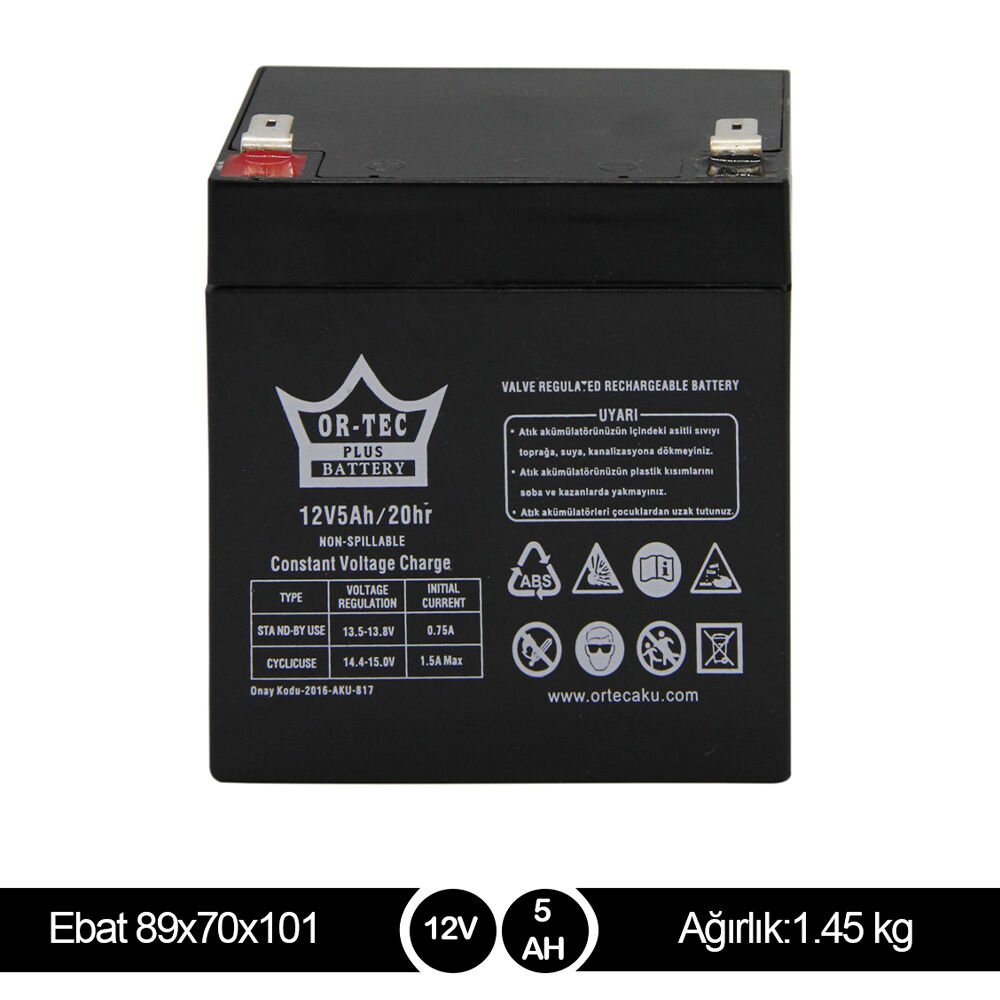 ORTEC 12V5A Bakımsız Kuru Akü - Yerli Üretim
